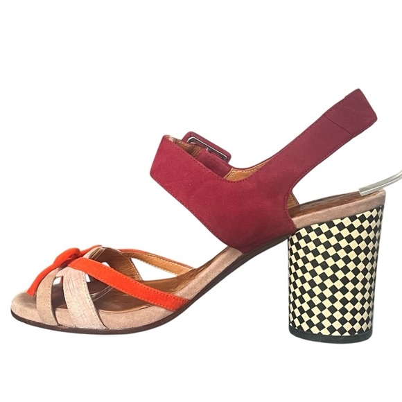 Chie Mihara Block Heel Sandals Checkered Heel Multi Colored Suede EU 37 US 7.5 - Picture 2 of 9